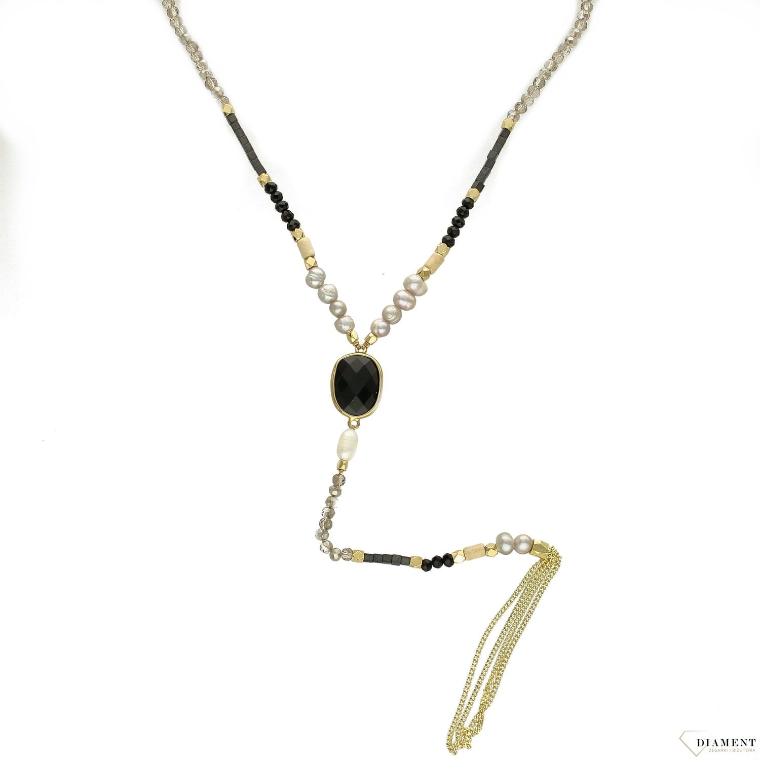 Długi naszyjnik w kolorze złota z elementami ozdobnymi.jpg