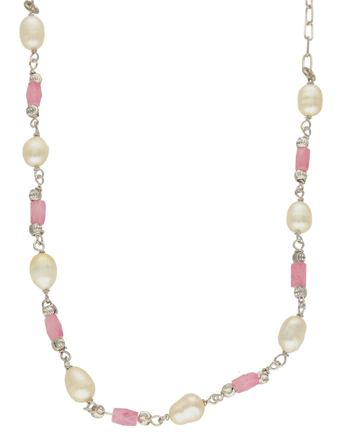 Srebrny naszyjnik damski celebrytka z różowymi koralikami i perłami DIA-NSZ-10152-925. Srebrny naszyjnik damski. Srebrny naszyjnik idealny na prezent. Srebrny naszyjnik z perłami. Srebrny naszyjnik z różowymi koralikami (2).jpg