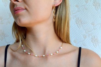 Srebrna bransoletka na kostkę 925 z różowymi koralikami i perłami DIA-BRA-10153-925. Srebrna bransoletka na kostkę (1).JPG