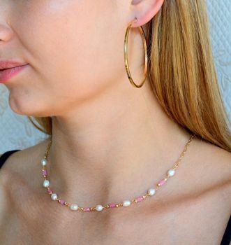 Srebrna bransoletka na kostkę 925 z różowymi koralikami i perłami DIA-BRA-10153-925. Srebrna bransoletka na kostkę (2).JPG