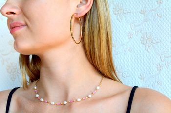 Srebrna bransoletka na kostkę 925 z różowymi koralikami i perłami DIA-BRA-10153-925. Srebrna bransoletka na kostkę (3).JPG