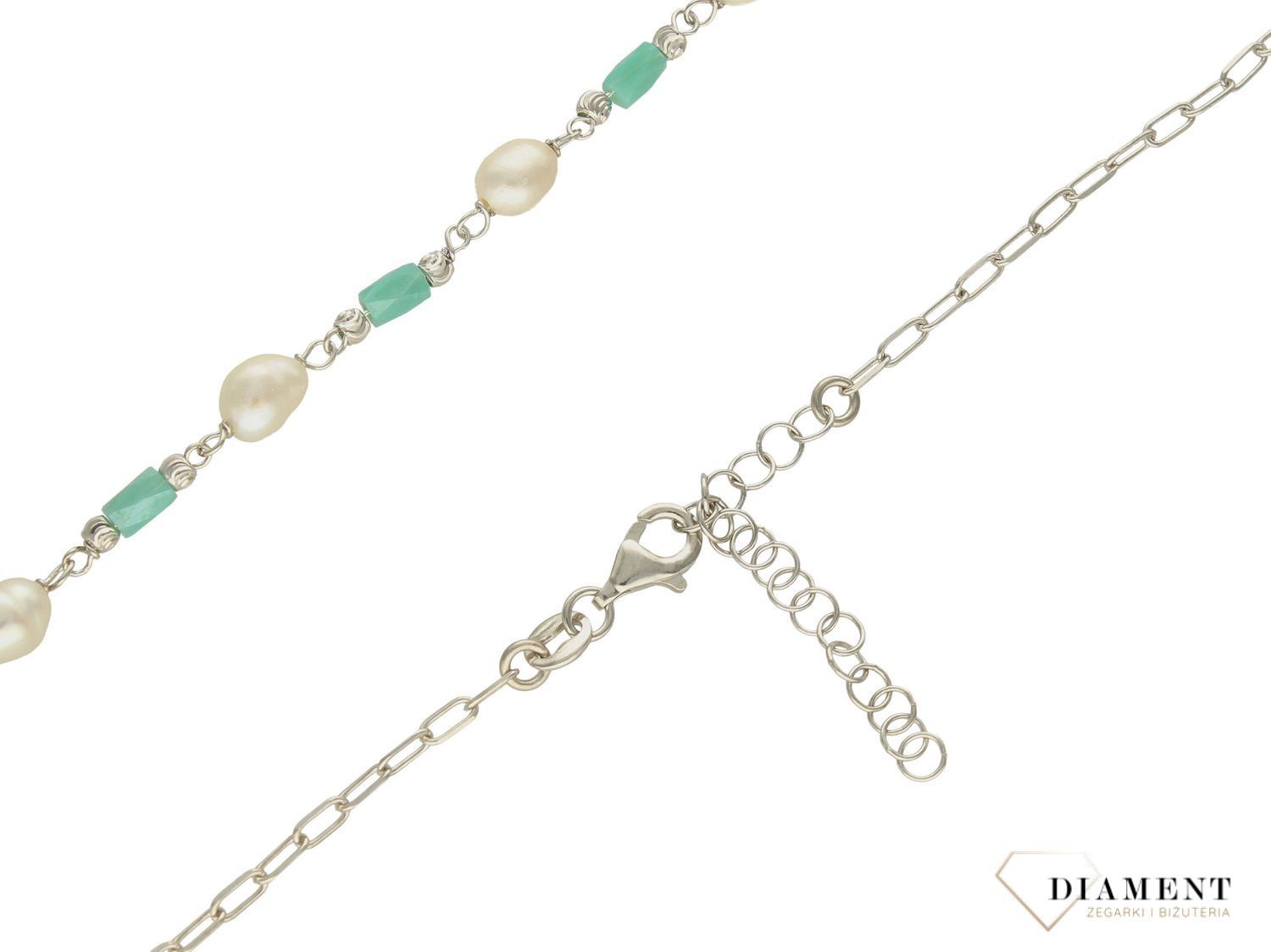 Srebrny naszyjnik damski celebrytka z niebieskimi koralikami i perłami DIA-NSZ-10154-925. Srebrny naszyjnik damski. Srebrny naszyjnik idealny na prezent. Srebrny naszyjnik z perłami. Srebrny naszyjnik z niebieskimi koralikam.jpg