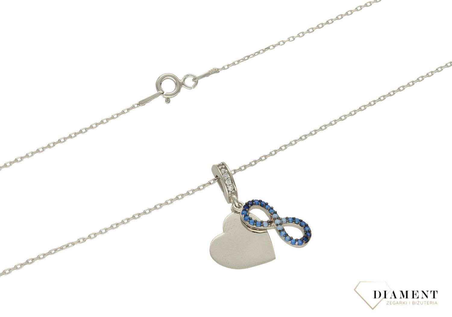 Srebrny naszyjnik damski celebrytka serduszko z nieskończonością DIA-NSZ-10317-925. Naszyjnik srebrny damski. Naszyjnik srebrny z sercem i znakiem nieskończoności. Srebrny naszyjnik celebrytka z cyrkoniami. Naszyjnik celebry.jpg