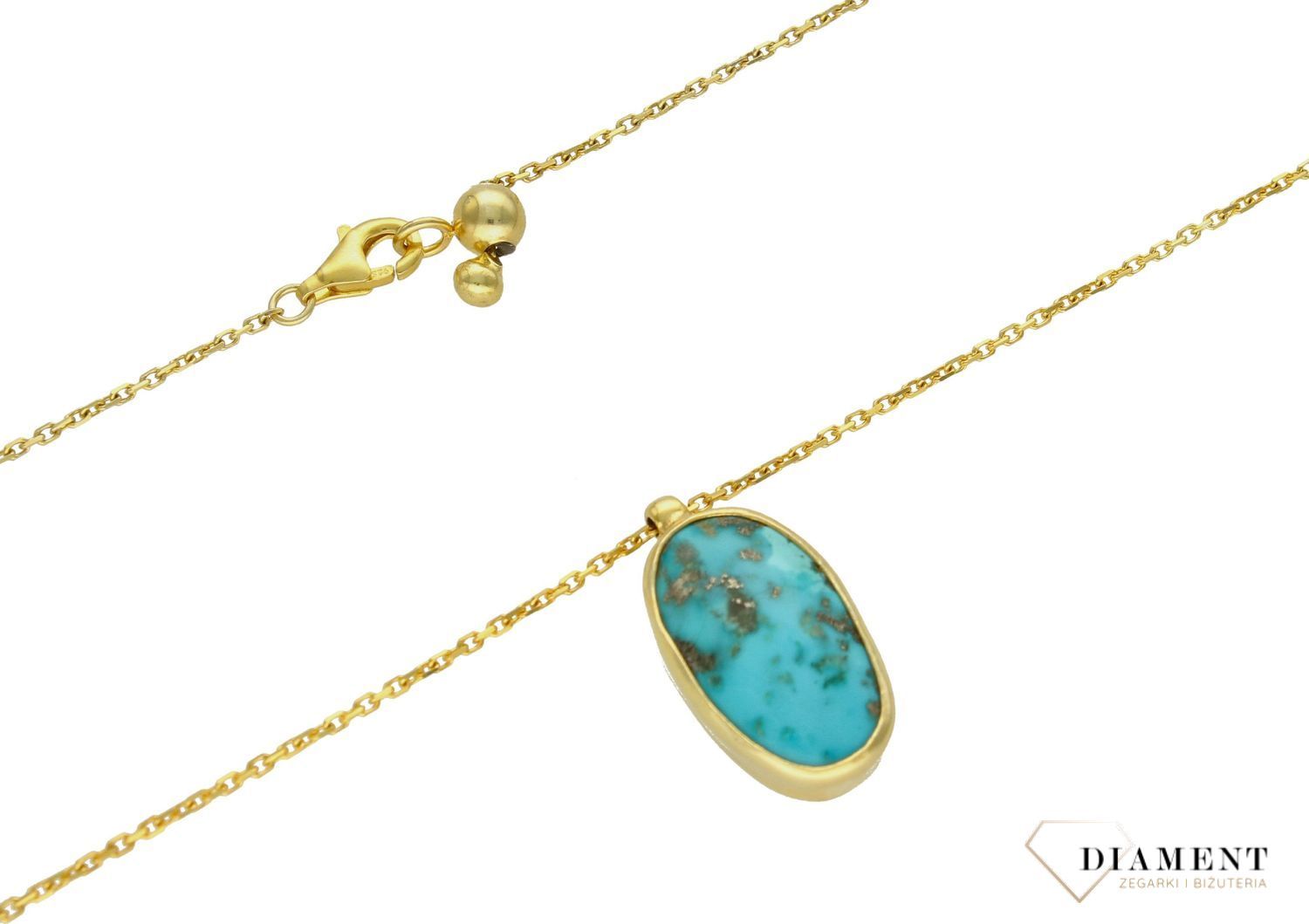 Srebrny naszyjnik damski pokryty złotem z dużym kamieniem DIA-NSZ-10318-925. Naszyjnik damski srebrny. Naszyjnik srebrny pozłacany. Naszyjnik z kamieniem. Naszyjnik z turkusem (1).jpg