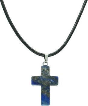 Naszyjnik męski stalowy na rzemyku z krzyżem z kamienia naturalnego Lapis lazuli DIA-NSZ-10506-STAL.jpg