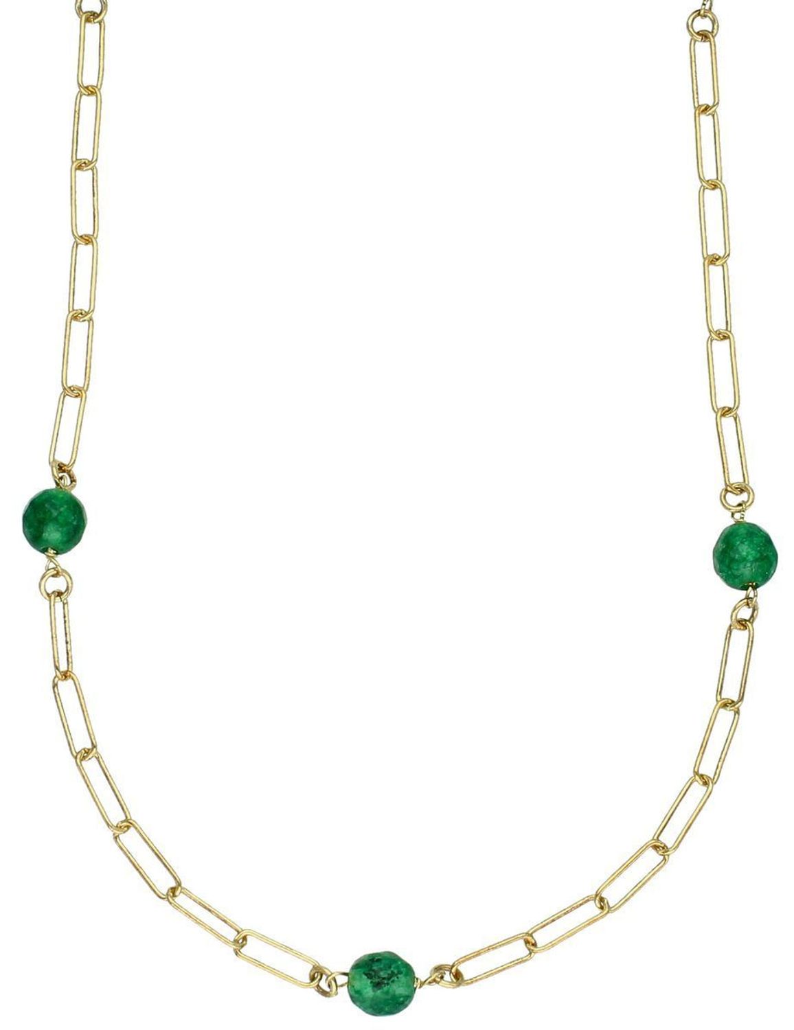 Pozłacany naszyjnik srebrny 925 z podłużnymi ogniwami i zielonymi kamieniami syntetycznymi. Długość 42 + 3 cm, waga 4,90 g. Stylowy dodatek do eleganckich i codziennych stylizacji.1.jpg