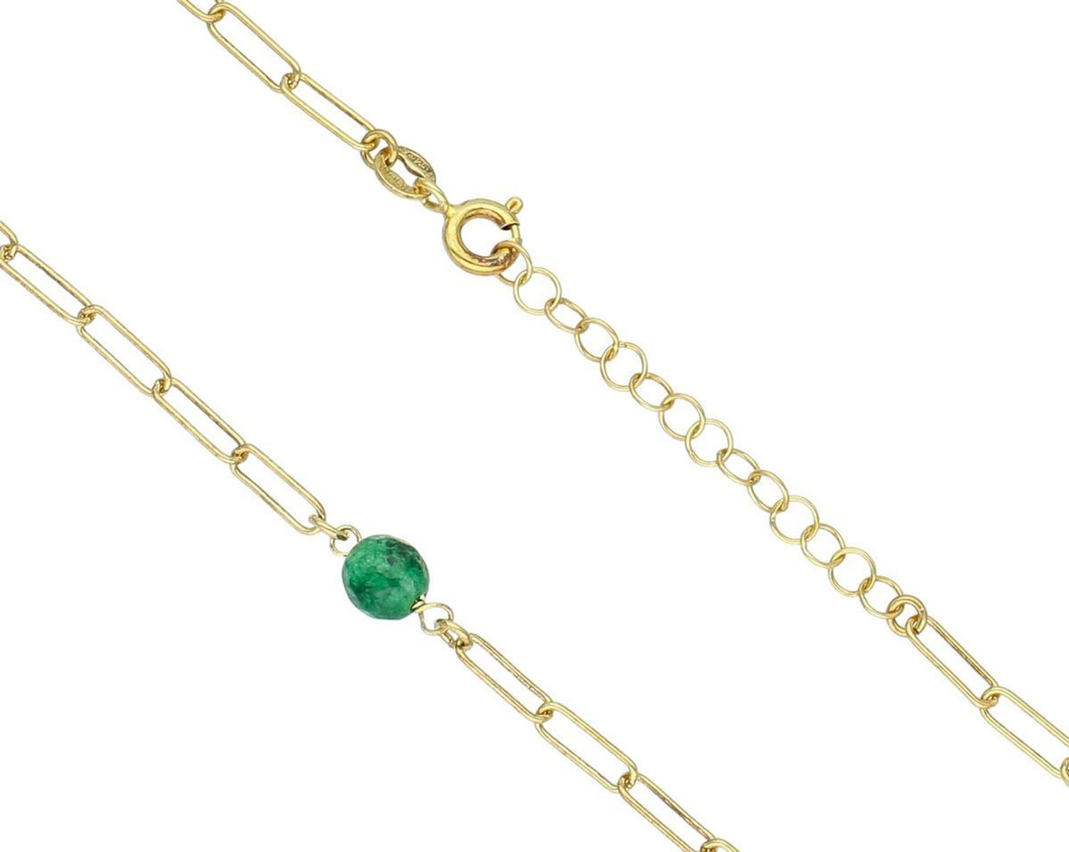 Pozłacany naszyjnik srebrny 925 z podłużnymi ogniwami i zielonymi kamieniami syntetycznymi. Długość 42 + 3 cm, waga 4,90 g. Stylowy dodatek do eleganckich i codziennych stylizacji.1.jpg