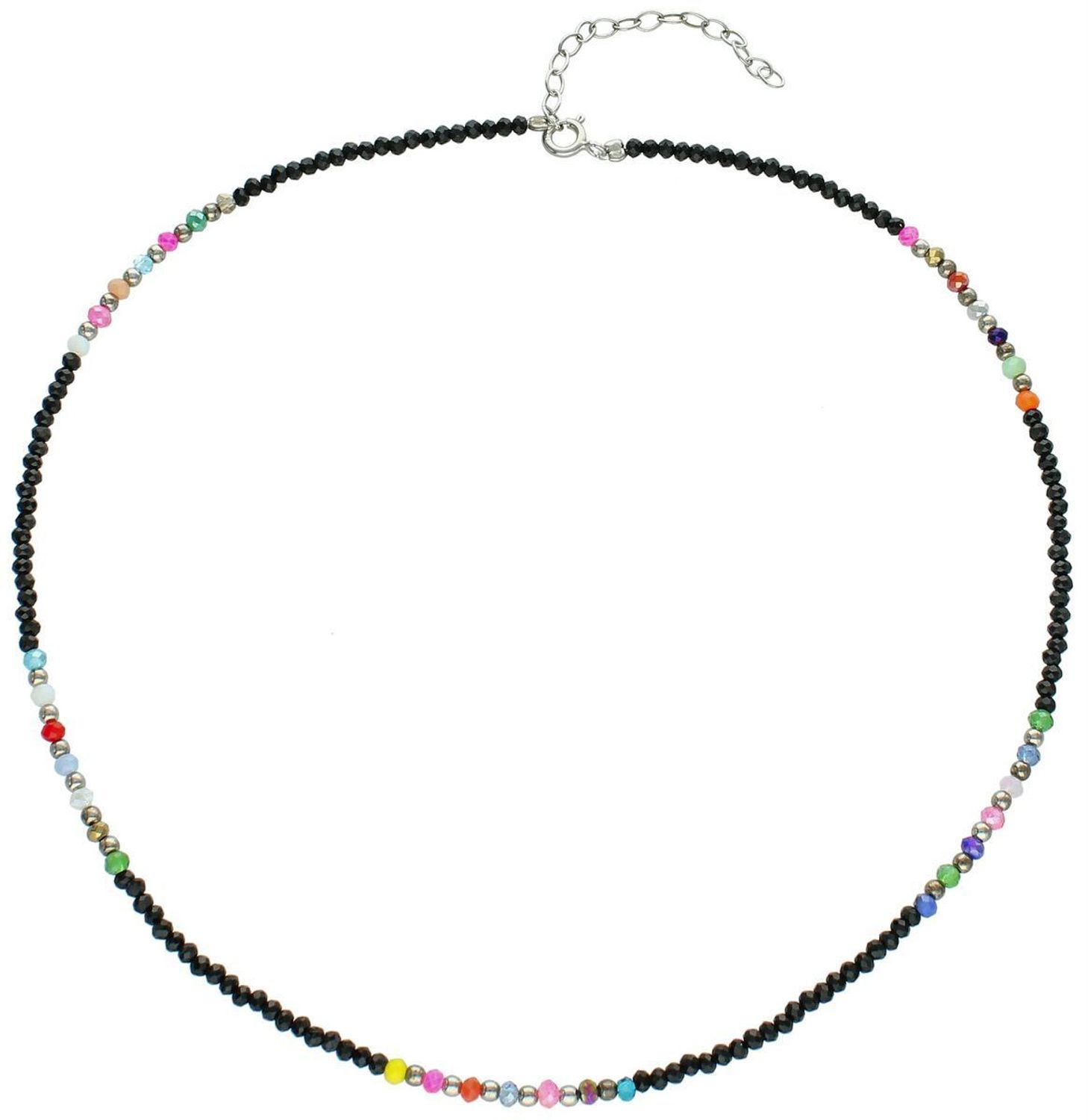 Naszyjnik damski srebrny 925 z czarnym spinelami i kolorowymi kamieniami. Długość 40+5 cm, zapięcie na karabińczyk. Elegancka, naturalna biżuteria idealna na każdą okazję.1.jpg