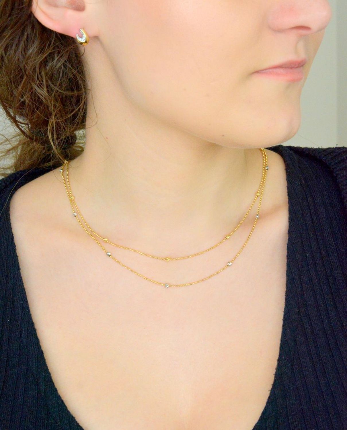 Złoty naszyjnik damski z kuleczkami białe i żółte złoto DIA-NSZ-10881-585. Delikatny naszyjnik kuleczki wykonany z najwyższej jakości złota próby 585. 1.jpg