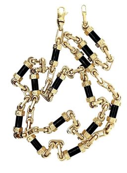 Złoty naszyjnik Chanel grube ogniwa królewski z onyksem Szanel DIA-NSZ-10995-585. Naszyjnik o długości 60 cm z gwoździem Chanel.jpg