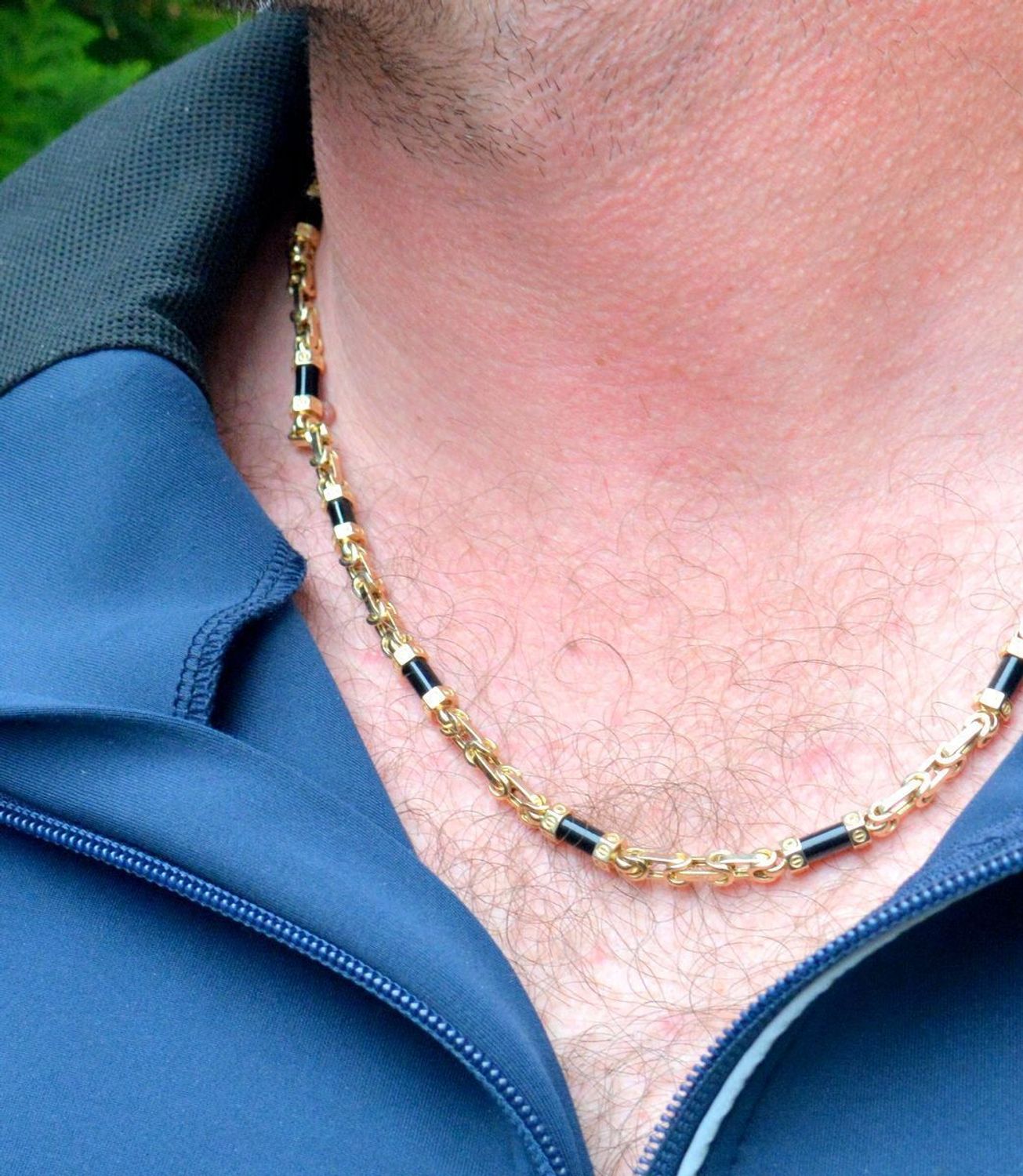 Złoty naszyjnik grube ogniwa królewski z onyksem Szanel DIA-NSZ-10995-585. Naszyjnik o długości 60 cm z gwoździem Chanel.jpg