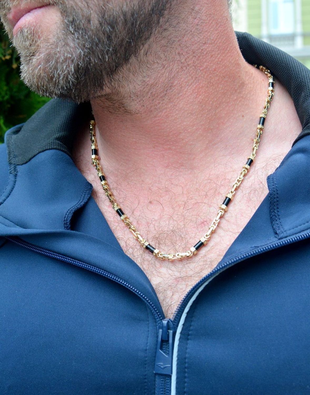 Złoty naszyjnik grube ogniwa królewski z onyksem Szanel DIA-NSZ-10995-585. Naszyjnik o długości 60 cm z gwoździem Chanel.jpg