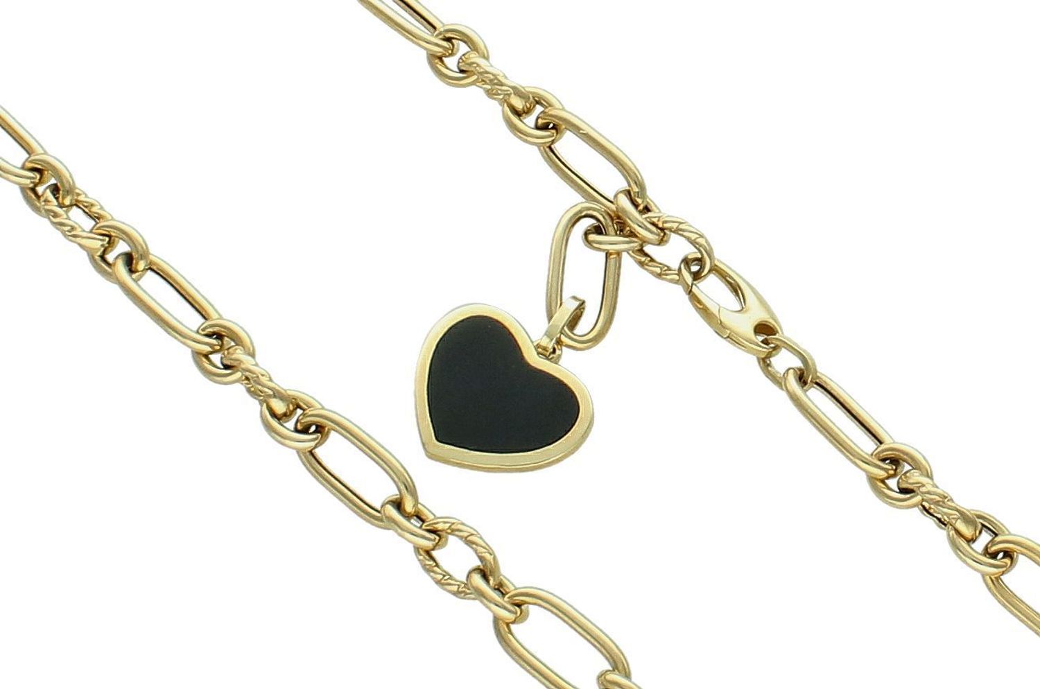 Naszyjnik złoty z czarnym serce pr 585, DIA-NSZ-10998-585 Efektowny naszyjnik wykonany z najwyższej jakości złota próby 585. Łańcuszek z owalnych grubych ogniwek zdobionym sercem z onyksem.1.jpg