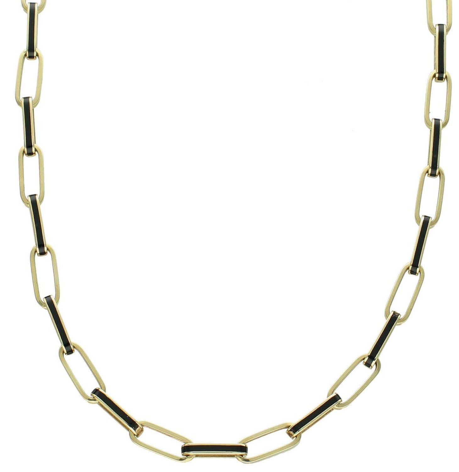 Złoty naszyjnik damski 585 podłużne ogniwa z czarną emalią DIA-NSZ-11002-585 Damski naszyjnik o formie podłużnych ogniwek został wykonany z żółtego złota próby 585. Ogniwa ozdobione 1.jpg