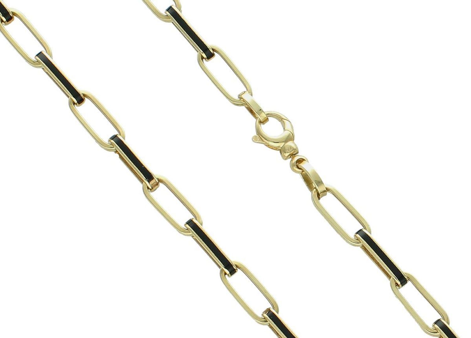 Złoty naszyjnik damski 585 podłużne ogniwa z czarną emalią DIA-NSZ-11002-585 Damski naszyjnik o formie podłużnych ogniwek został wykonany z żółtego złota próby 585. Ogniwa ozdobione 1.jpg