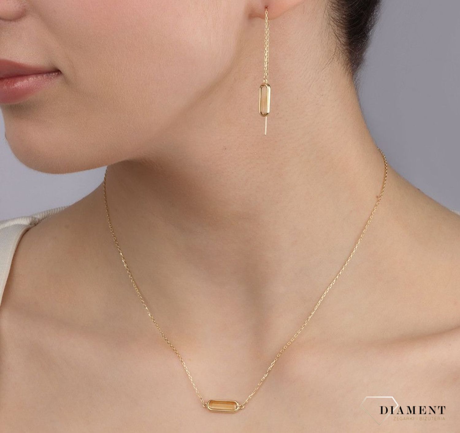 Złoty naszyjnik damski 375  Celebrytka z naturalnym Cytrynem DIA-NSZ-11189-375 Złoty naszyjnik damski z naturalnym kamieniem. Damska celebrytka wykonana z 9 karatowego złota. Damski naszyjnik idealny na prezent. (2).jpg