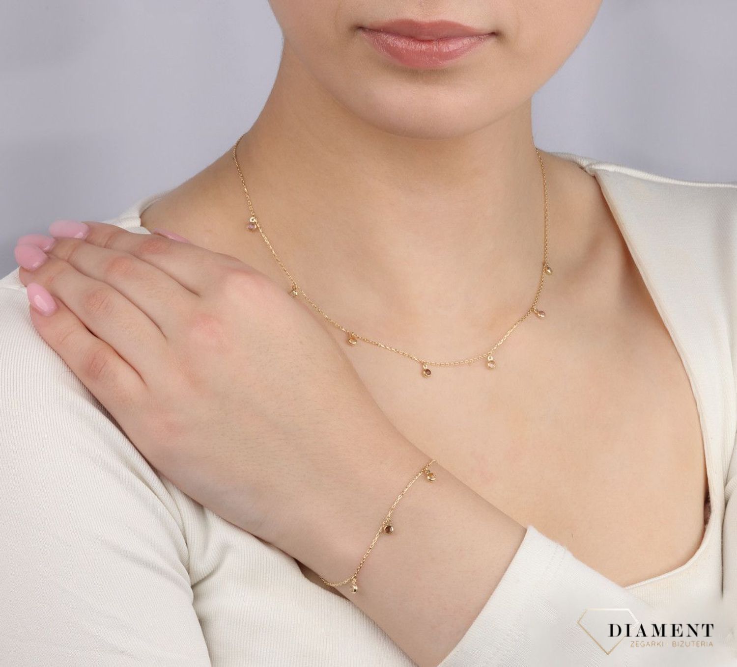 Naszyjnik złoty damski 373 Celebrytka złota z 4 różnymi kamieniami naturalnymi DIA-NSZ-11197-375. Złoty naszyjnik damski idealny na prezent. Zloty naszyjnik z kamieniami naturalnym. Damska złota celebrytka..jpg
