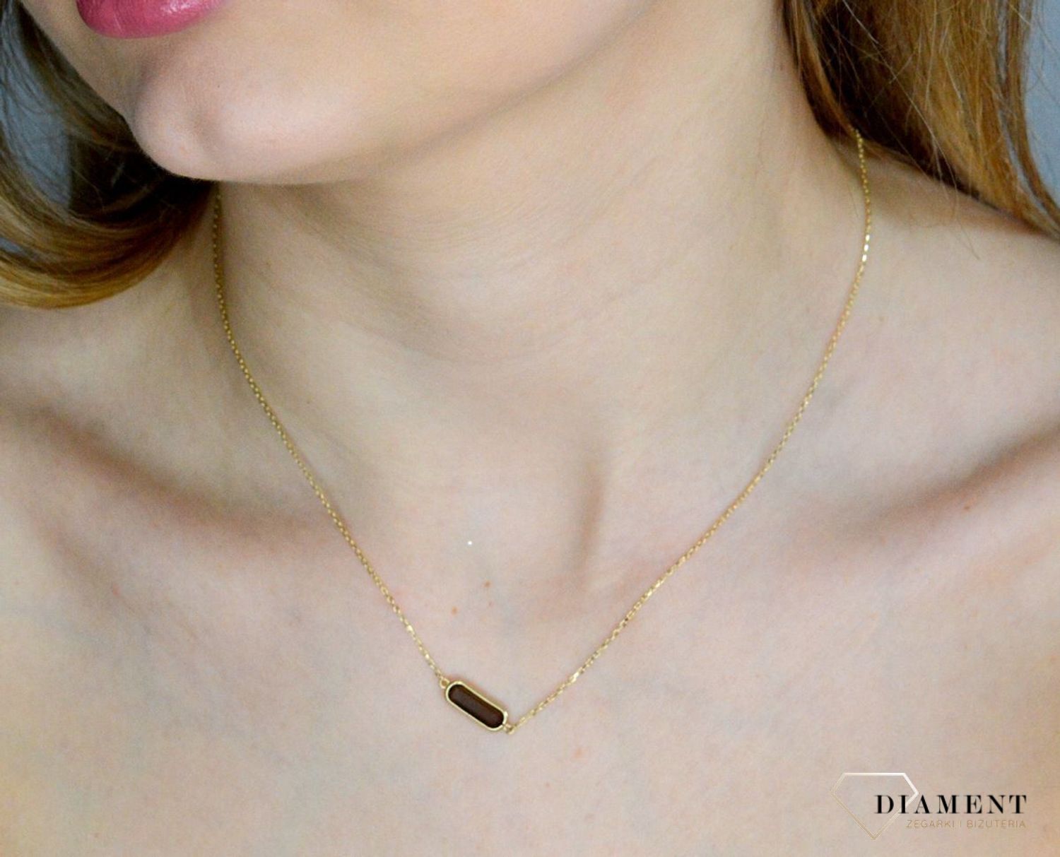 Złoty naszyjnik damski 585 Złota Celebrytka z naturalnym Kwarcem Dymnym DIA-NSZ-11200-585.jpg