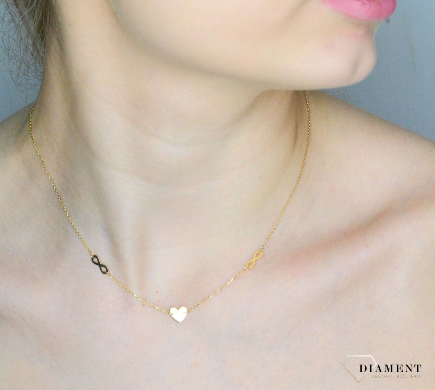 Naszyjnik damski złoty 585 Serce ze znakami nieskończoności DIA-NSZ-11229-585 (1).jpg