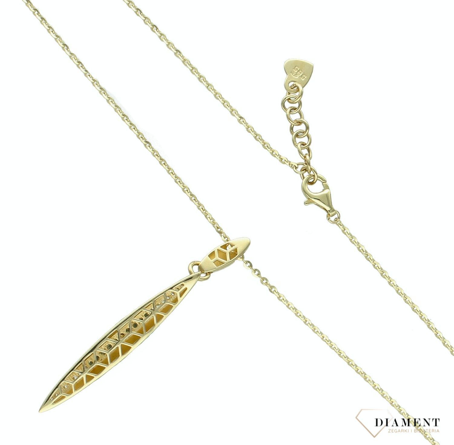 Złoty naszyjnik damski 585 podłużny wisiorek z cyrkoniami DIA-NSZ-11280-585. Naszyjnik damski złoty. Złoty naszyjnik damski ankier. Złoty naszyjnik damski z podłużną zawieszką. Naszyjnik damski złoty na prezent (4).jpg