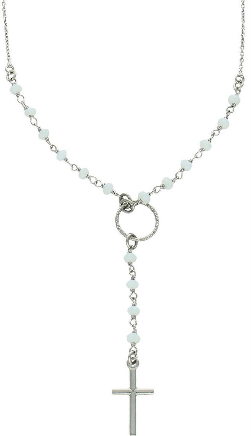 Naszyjnik srebrny Dall'Acqua z białymi koralikami i krzyżykiem DIA-NSZ-11290-056 różaniec.jpg