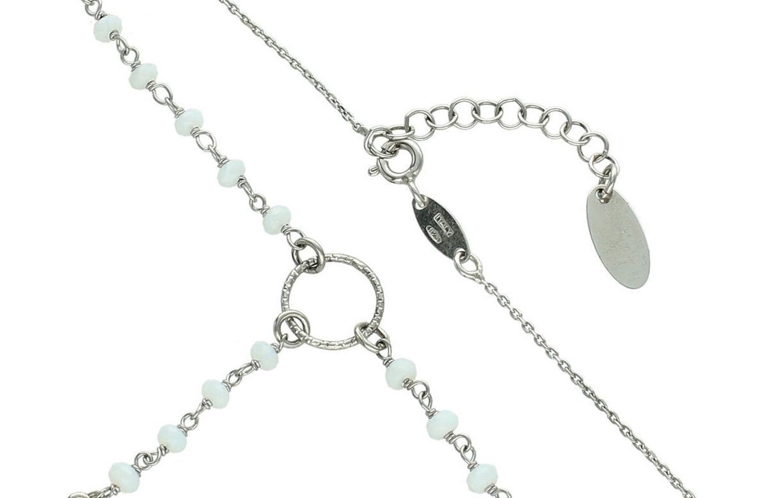 Naszyjnik srebrny Dall'Acqua z białymi koralikami i krzyżykiem DIA-NSZ-11290-056 różaniec.jpg