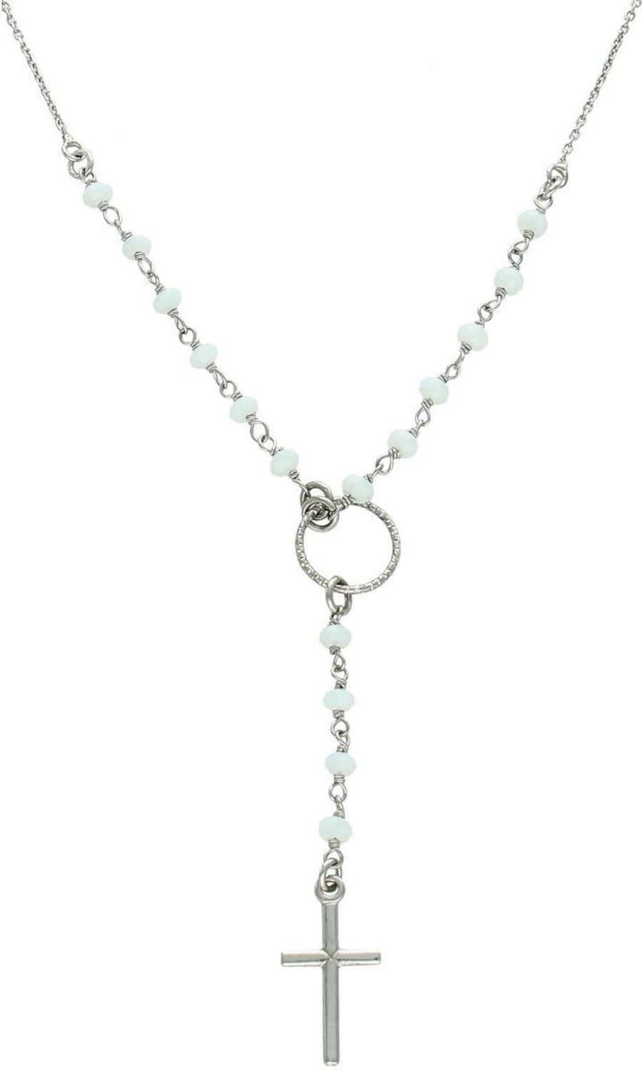 Naszyjnik srebrny Dall'Acqua z białymi koralikami i krzyżykiem DIA-NSZ-11290-056 różaniec.jpg