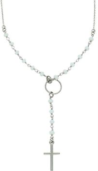 Naszyjnik srebrny Dall'Acqua z białymi koralikami i krzyżykiem DIA-NSZ-11290-056 różaniec.jpg