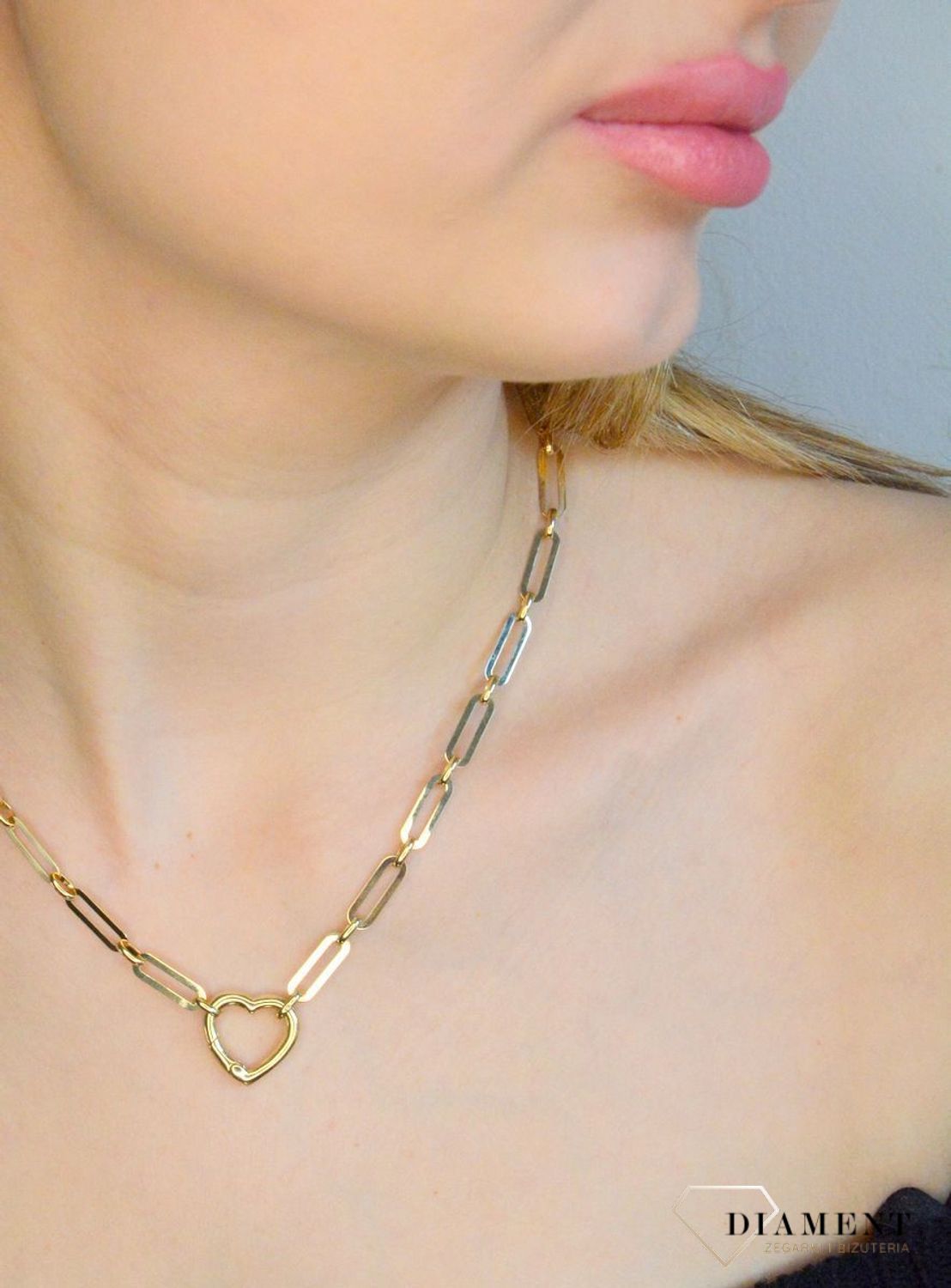 Złoty naszyjnik damski 585 podłużne ogniwka z sercem DIA-NSZ-11293-585. Naszyjnik damski złoty. Złoty naszyjnik damski z sercem. Złoty naszyjnik damski z podłużnych ogniwek. Naszyjnik złoty na prezent..jpg