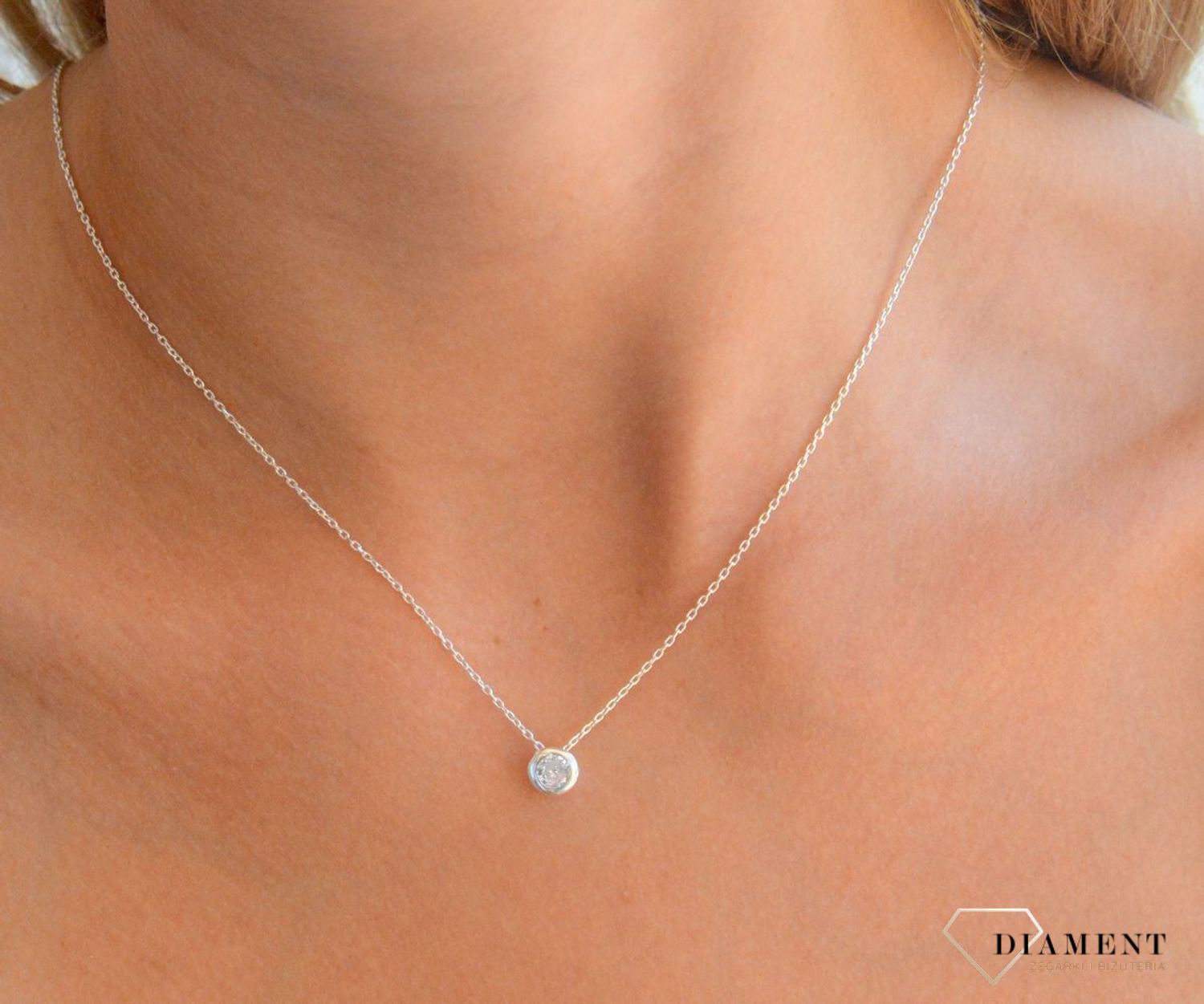 Srebrny naszyjnik damski 92 celebrytka z okrągłą cyrkonią 45 cm DIA-NSZ-11654-925 (2).jpg