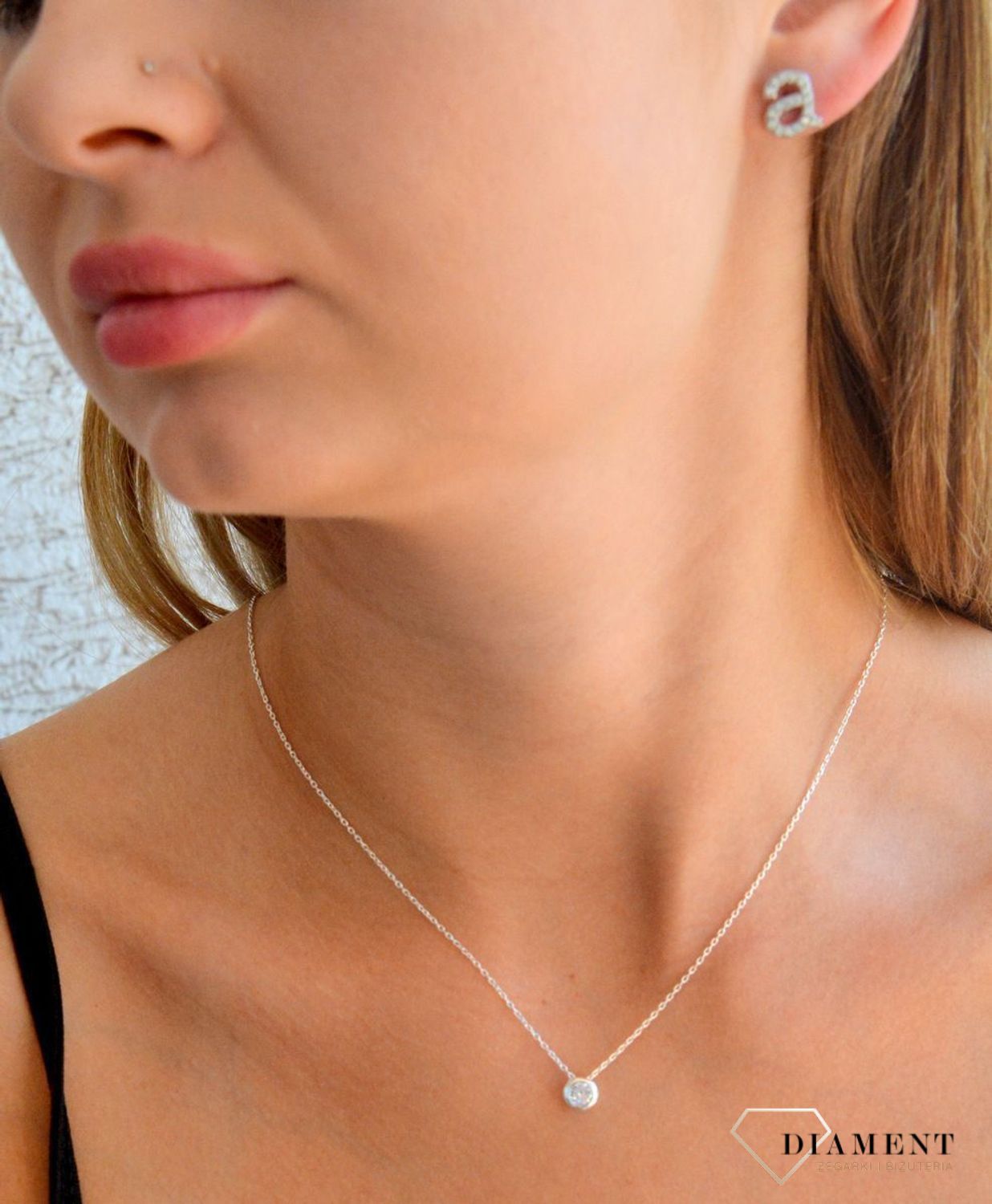 Srebrny naszyjnik damski 92 celebrytka z okrągłą cyrkonią 45 cm DIA-NSZ-11654-925 (2).jpg