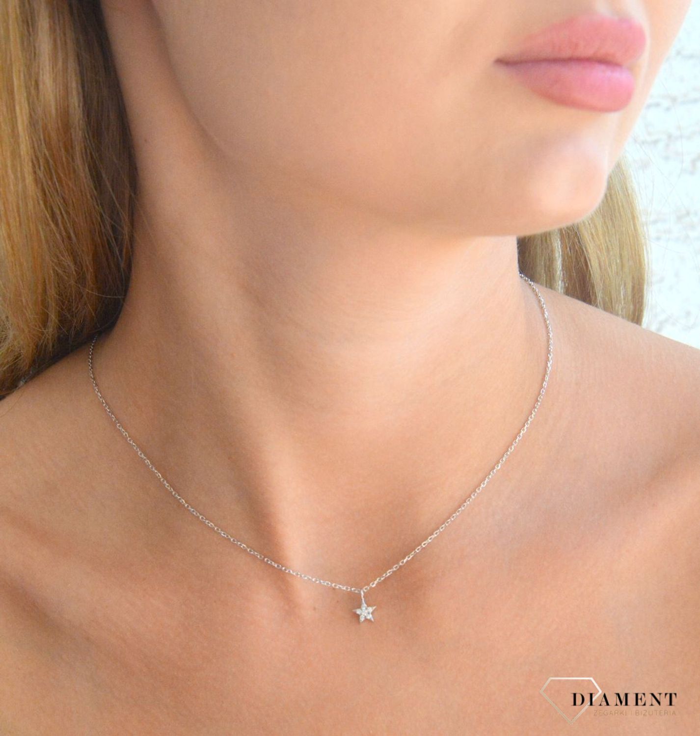 Srebrny naszyjnik damski 92 celebrytka z gwiazdką 45 cm DIA-NSZ-11655-925 (1).jpg