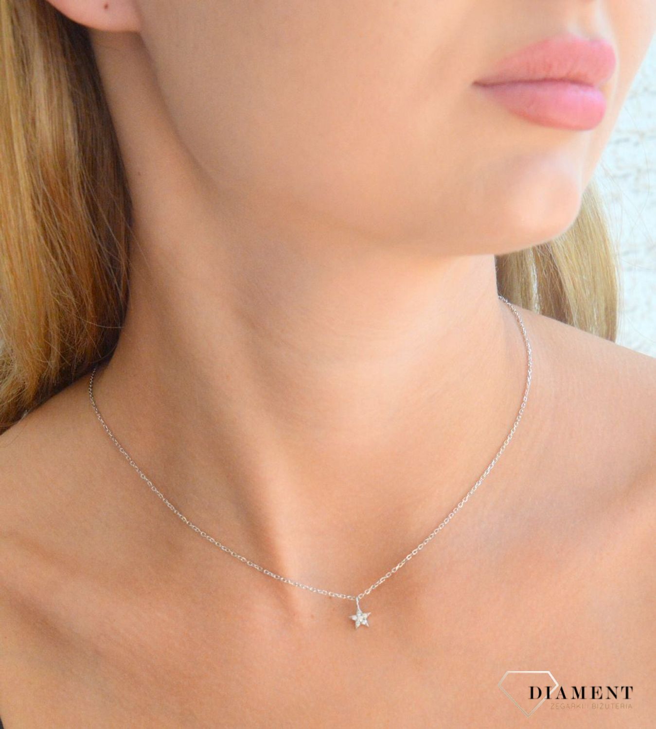 Srebrny naszyjnik damski 92 celebrytka z gwiazdką 45 cm DIA-NSZ-11655-925 (1).jpg
