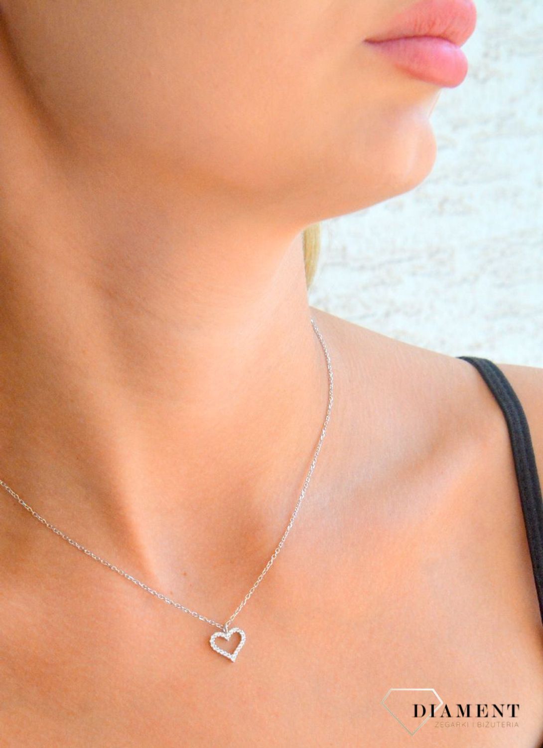 Srebrny naszyjnik damski 92 celebrytka z sercem 45 cm DIA-NSZ-11656-925. Srebrny naszyjnik damski. Naszyjnik srebrny celebrytka. Naszyjnik srebrny z sercem. Srebrny naszyjnik na prezent dla kobiety (2).jpg