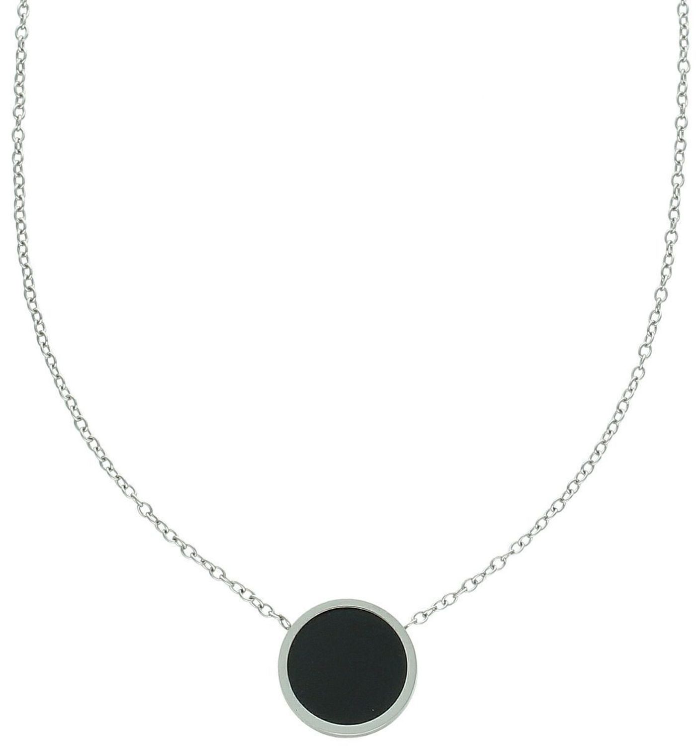 Naszyjnik stalowy z kółkiem i czarnym onyksem. Długość 47 + 3 cm, zapięcie na karabińczyk. Model DIA-NSZ-11667-STAL – elegancka biżuteria na każdą okazję.1.jpg