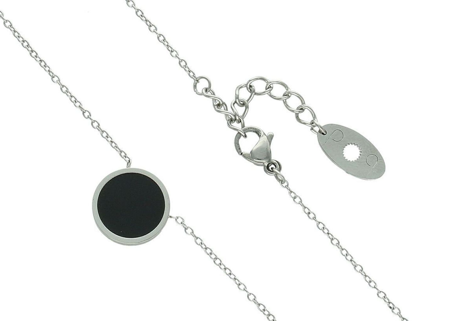 Naszyjnik stalowy z kółkiem i czarnym onyksem. Długość 47 + 3 cm, zapięcie na karabińczyk. Model DIA-NSZ-11667-STAL – elegancka biżuteria na każdą okazję.1.jpg