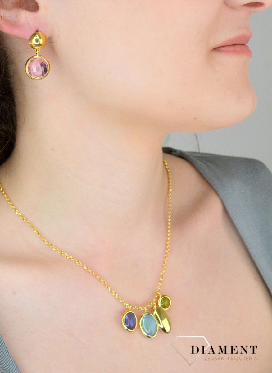 Srebrny naszyjnik damski z kolorowymi cyrkoniami pokryty złotem.jpg