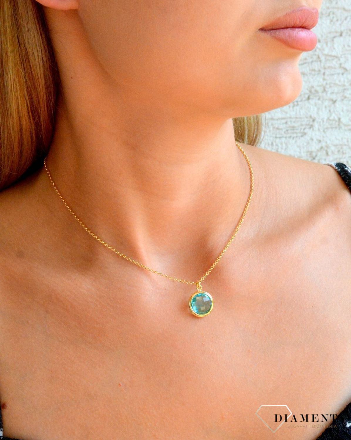 Srebrny naszyjnik damski pokryty złotem z okrągłym turkusowym oczkiem DIA-NSZ-11693-925 (2).jpg
