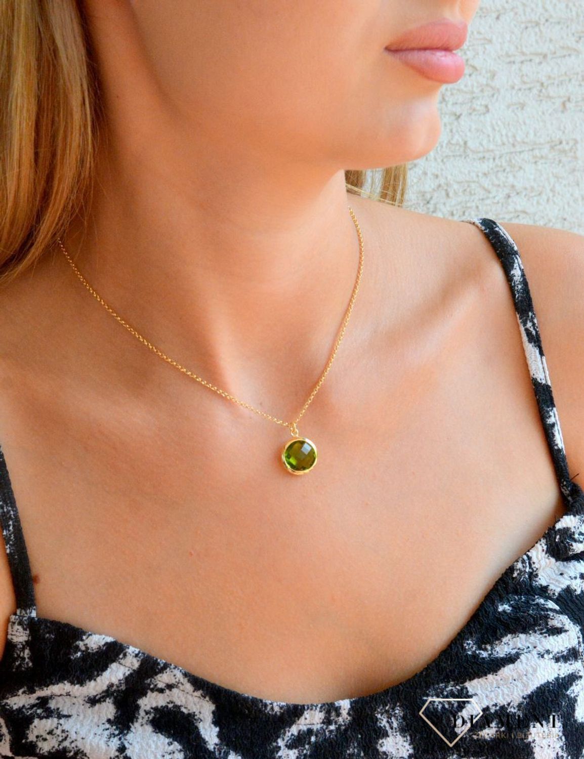 Srebrny naszyjnik damski pokryty złotem okrągła zielona cyrkonia DIA-NSZ-11694-925 (2).jpg