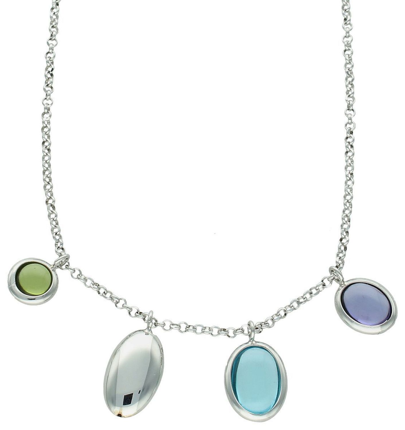 Srebrny naszyjnik damski z kolorowymi cyrkoniami DIA-NSZ-11697-925. Srebrny naszyjnik damski ozdobiony syntetycznymi kamieniami imitującym ametyst, topaz oraz jadeit.  1.jpg