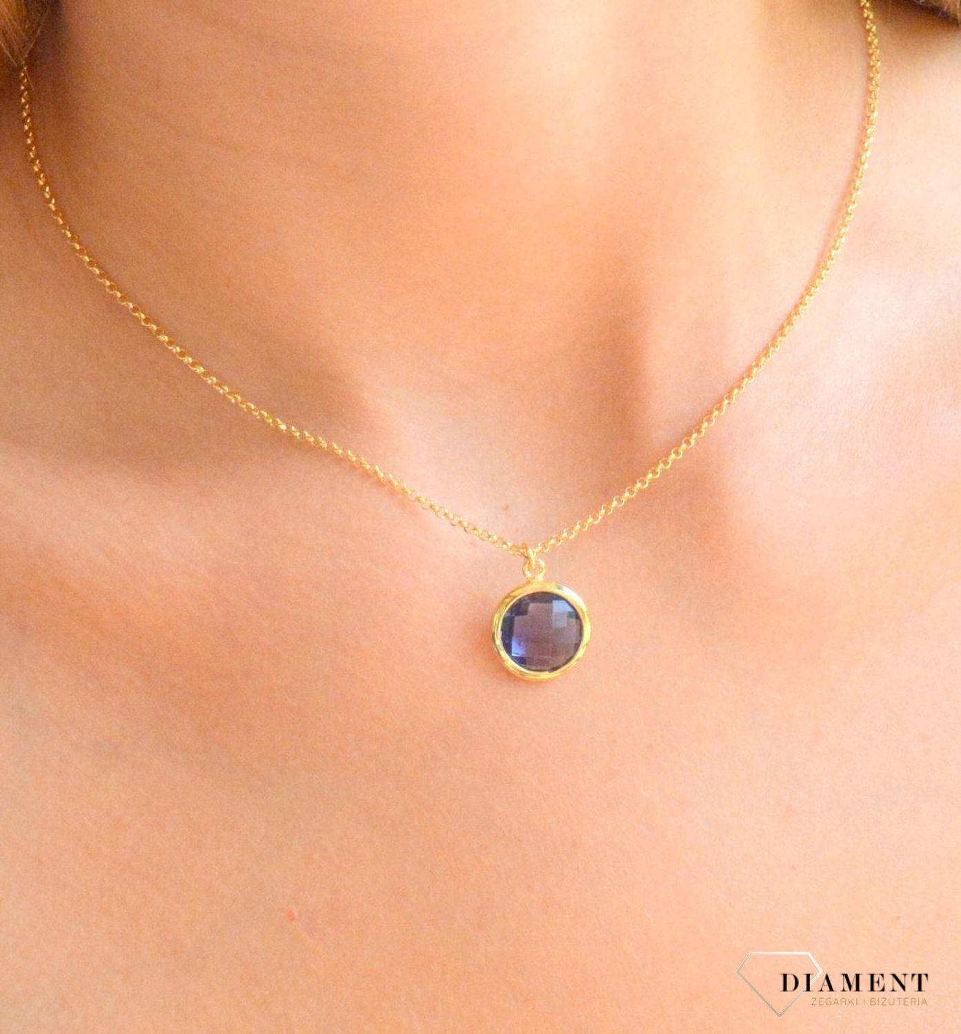 Srebrny naszyjnik damski pokryty złotem okrągła fioletowa cyrkonia DIA-NSZ-11698-925 (1).jpg
