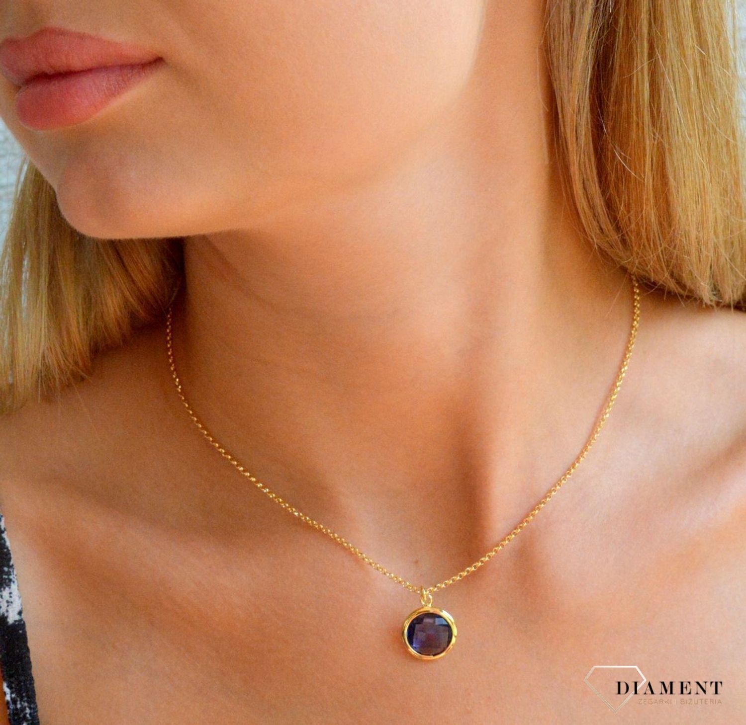 Srebrny naszyjnik damski pokryty złotem okrągła fioletowa cyrkonia DIA-NSZ-11698-925 (1).jpg