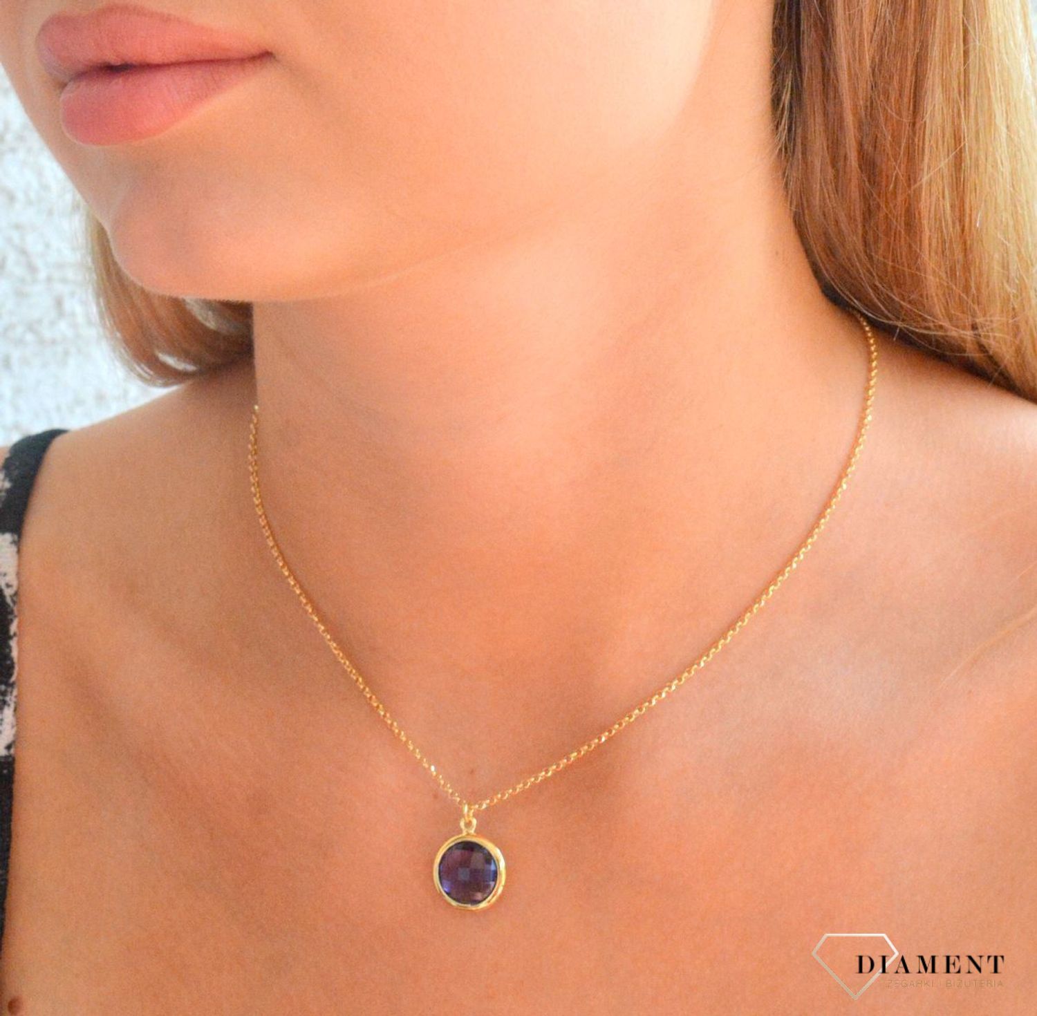Srebrny naszyjnik damski pokryty złotem okrągła fioletowa cyrkonia DIA-NSZ-11698-925 (1).jpg