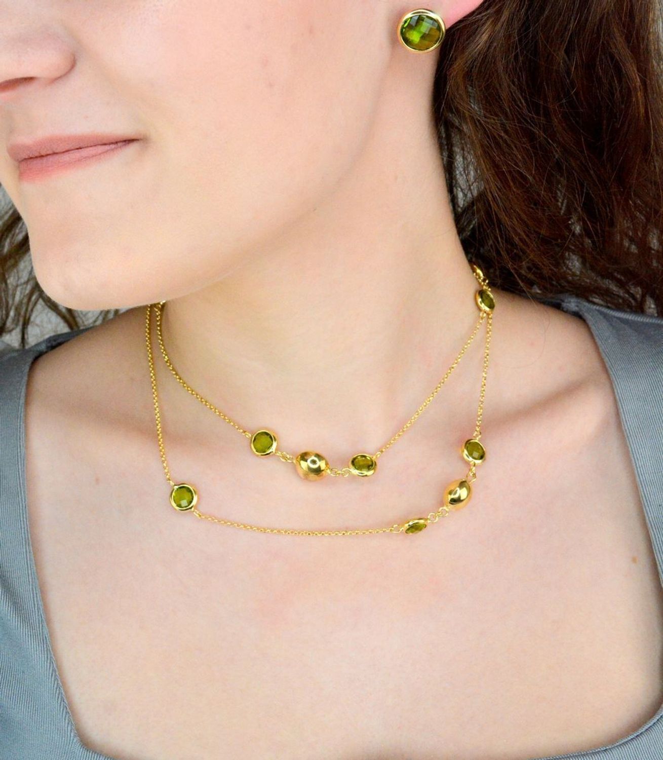 Srebrny naszyjnik damski kulki i zielone cyrkonie pokryty złotem DIA-NSZ-11700-925.jpg