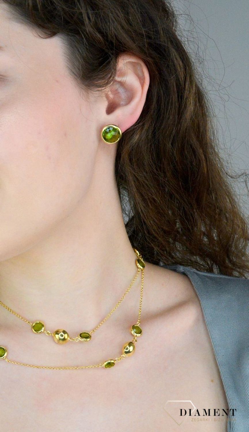 Srebrny naszyjnik damski kulki i zielone cyrkonie pokryty złotem DIA-NSZ-11700-925.jpg