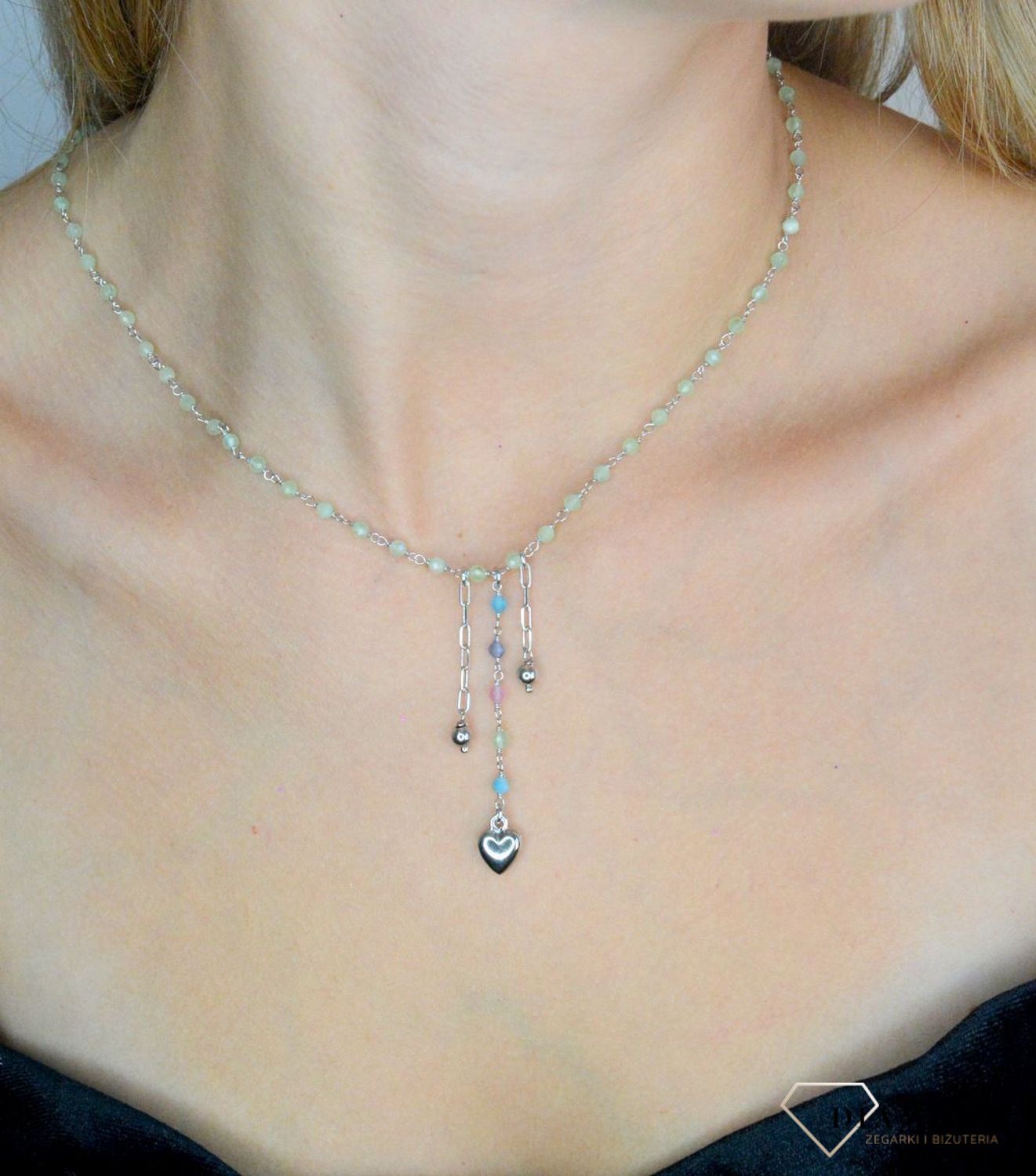 Srebrny naszyjnik damski 925 zielone koraliki z serduszkiem DIA-NSZ-11721-925 (1).jpg