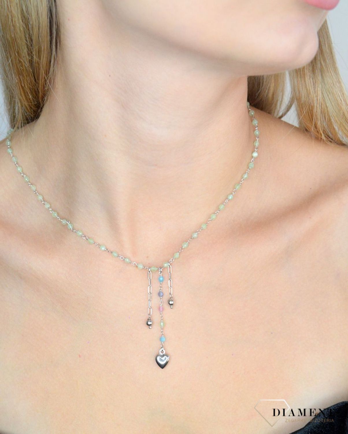 Srebrny naszyjnik damski 925 zielone koraliki z serduszkiem DIA-NSZ-11721-925 (1).jpg