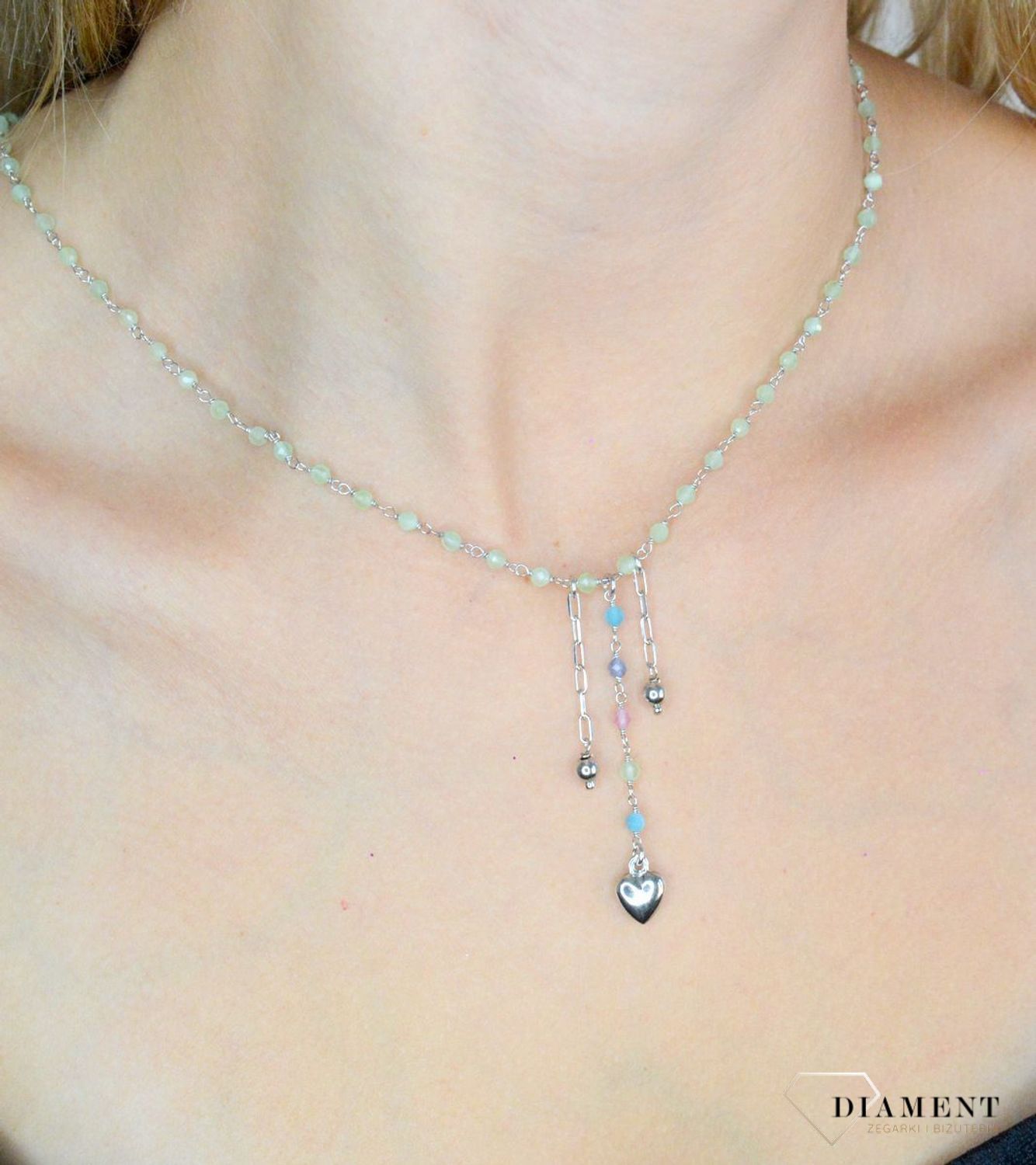 Srebrny naszyjnik damski 925 zielone koraliki z serduszkiem DIA-NSZ-11721-925 (1).jpg
