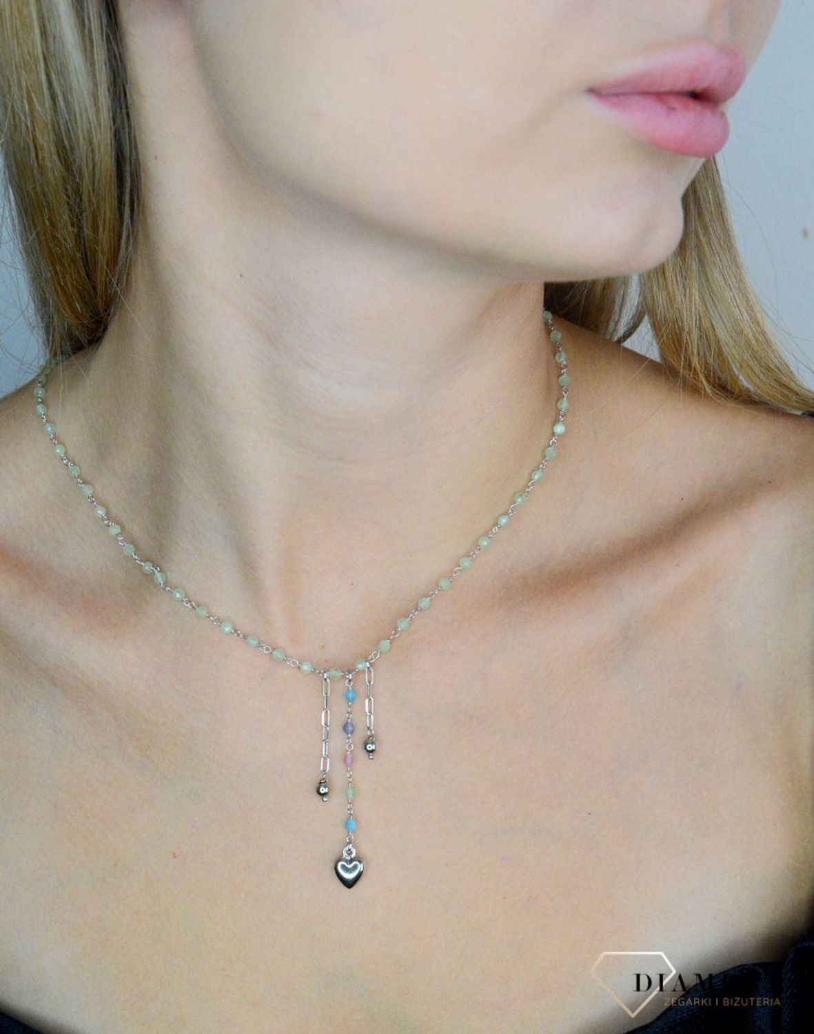 Srebrny naszyjnik damski 925 zielone koraliki z serduszkiem DIA-NSZ-11721-925 (1).jpg