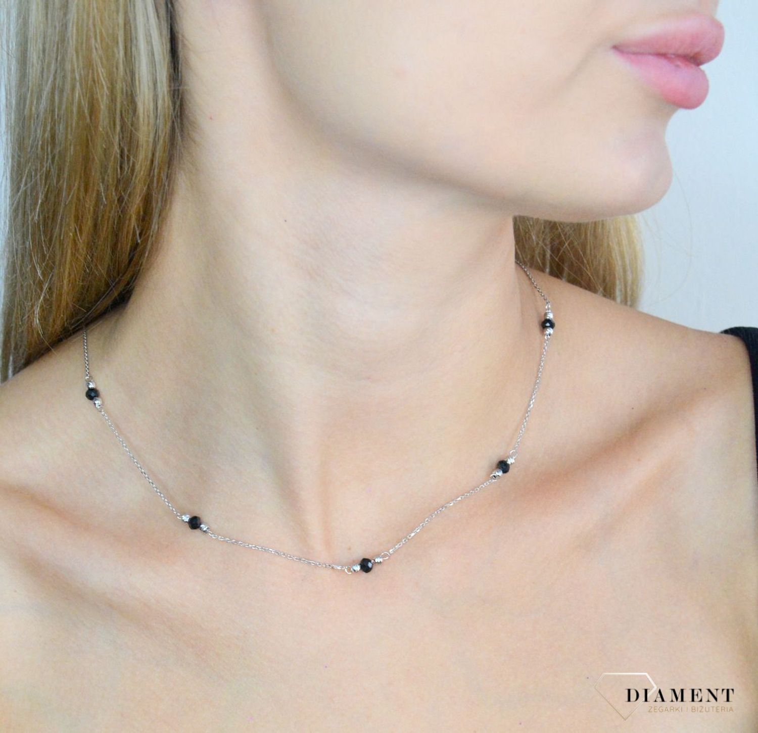 Srebrny naszyjnik damski 925 celebrytka czarno-srebrne kulki DIA-NSZ-11739-925 (2).jpg
